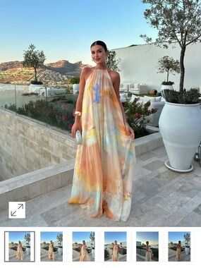 Halter Maxi Dress in Pastel Watercolor Print